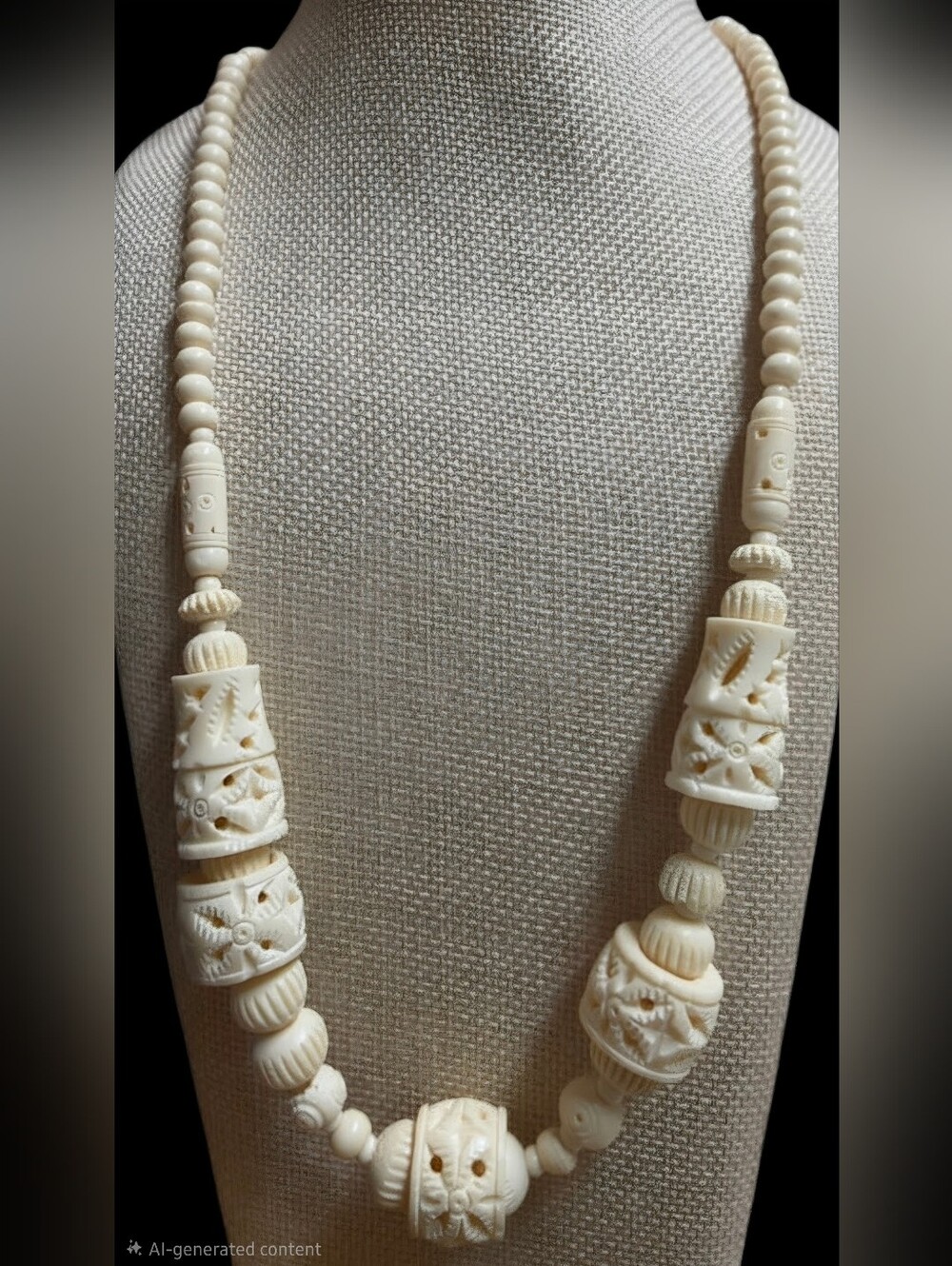 Hand-Carved Bovine Bone Openwork Lattice Carved Necklace